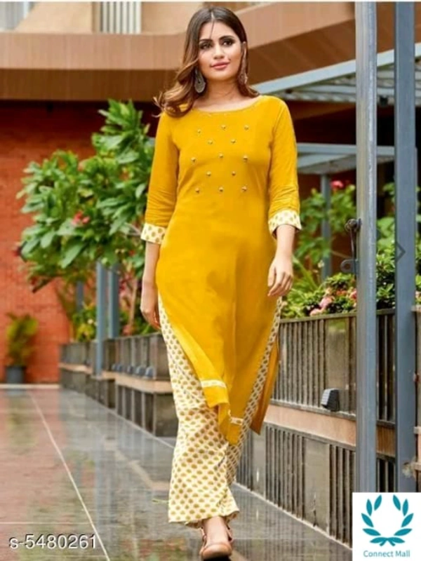 Women's Embroidered Rayon Kurta set with Pants - M, Mustered Yellow, Rayon, Pack of :1